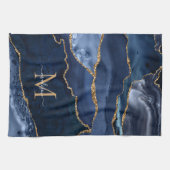 Schattigee Navy Blue Gold Glitter Geode Marmeren M Theedoek (Horizontaal)