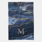Schattigee Navy Blue Gold Glitter Geode Marmeren M Theedoek (Verticaal)