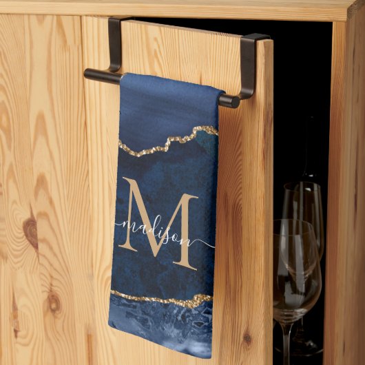 Schattigee Navy Blue Gold Glitter Geode Marmeren M Theedoek (Derde Gevouwen)