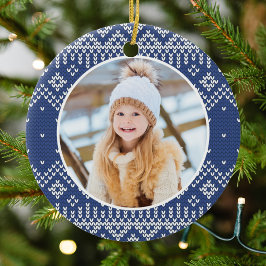 Schattigee Navy Nordic Snowflake Sweater Pattern F Keramisch Ornament