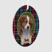 Schattigee Navy Red Green Tartan Plaid Custom Dog  Ornament (voorkant)