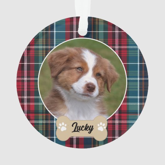 Schattigee Navy Red Green Tartan Plaid Custom Dog  Ornament (achterkant)