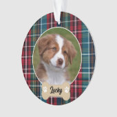 Schattigee Navy Red Green Tartan Plaid Custom Dog  Ornament (voorkant)
