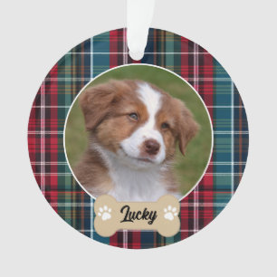 Schattigee Navy Red Green Tartan Plaid Custom Dog Ornament