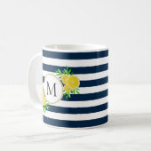 Schattigee Navy Stripes Gele Waterverf Citroen Mon Koffiemok (Voorkant links)