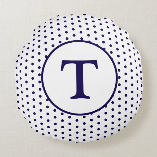 Schattigee Navy & Witte Polka-Dot Ronde Kussen (Voorkant)