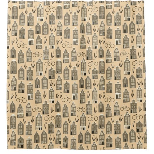 Schattigee Nederlandse Huizen - Amsterdamse patroo Douchegordijn (Voorkant)