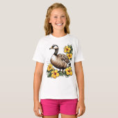 Schattigee Nene Hawaiian Goose met gele Hibiscus T-shirt (Voorkant volledig)