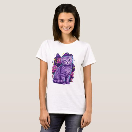 Schattigee Neon Cat Fantasy Art T-shirt (Voorkant volledig)