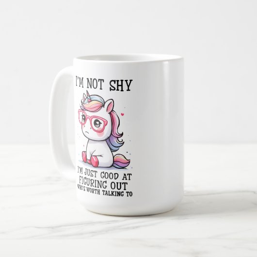 Schattigee Nerdy Eenhoorn Mok: verlegen en Schatti Koffiemok (Voorkant links)