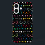 Schattigee Nerdy Hipster Brillen Patroon Kleurrijk iPhone 16 Hoesje<br><div class="desc">Een leuke en nerdy iPhone 16 hoesje met een kleurrijk hipster oogbrilpatroon op een zwarte achtergrond. Ideaal voor boekenwurmen,  geeks,  opticiens en meer!</div>