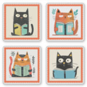 Schattigee nerdy katten lezen boeken grillige stem sticker (Voorkant)