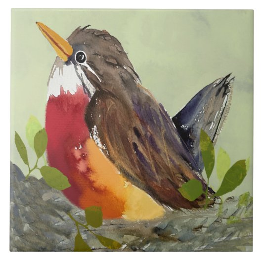 Schattigee nesting Robin Trivet Tegeltje (Voorkant)