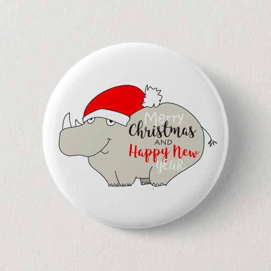 Schattigee neushoorn Cartoon Grappig Vrolijk Kerst Ronde Button 5,7 Cm (Voorkant)