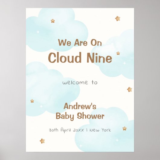 Schattigee neutraal cloud negen sterren Baby showe Poster (Voorkant)