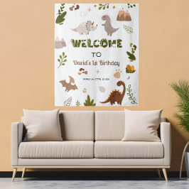 Schattigee Neutral Dinosaur Party Tapestry Welkoms Wandkleed
