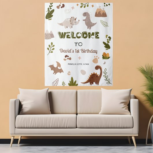 Schattigee Neutral Dinosaur Party Tapestry Welkoms Wandkleed