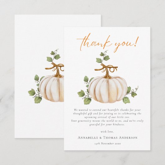 Schattigee Neutral Herfst Pumpkin Baby shower Bedankkaart (Voorkant / Achterkant)