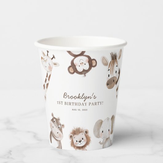 Schattigee Neutral Safari Oerwoud Verjaardagsfeest Papieren Bekers (Voorkant)