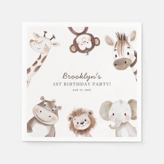 Schattigee Neutral Safari Oerwoud Verjaardagsfeest Servet (Voorkant)