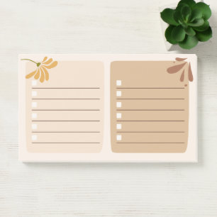 Schattigee neutrale achtergrond met bloemenbruin post-it® notes