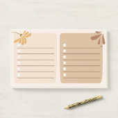 Schattigee neutrale achtergrond met bloemenbruin post-it® notes (Op bureau)