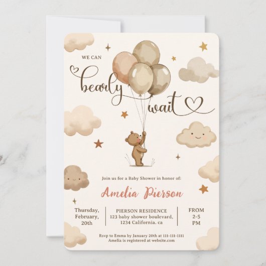 Schattigee neutrale Bearly Wait Teddy Bear-Baby sh Kaart (Voorkant)