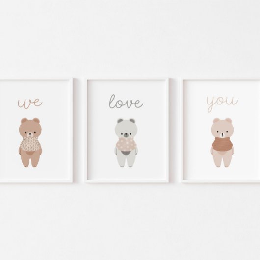 Schattigee neutrale beren We love you print set va
