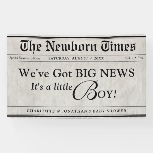 Schattigee Newborn Times krant Baby Boy Girl Showe Spandoek (Horizontaal)