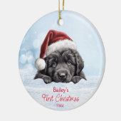 Schattigee Newfoundland Hondensneeuw Santa Hoed 1e Keramisch Ornament (Links)