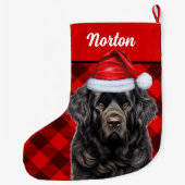 Schattigee Newfoundland Vakantie Buffalo Plaid Cus Grote Kerstsok (Achterkant)