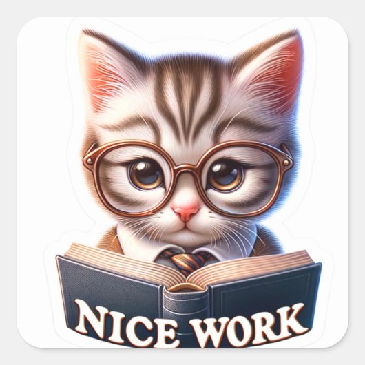 Schattigee 'Nice Work' Kitten Multi onderwerp Stic Vierkante Sticker (Voorkant)