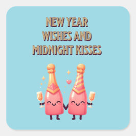 Schattigee Nieuwjaarswensen & Midnight Kisses Kawa Vierkante Sticker