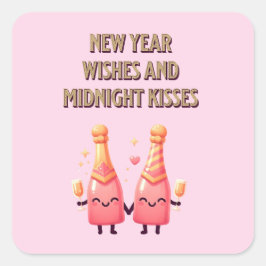 Schattigee Nieuwjaarswensen & Midnight Kisses Kawa Vierkante Sticker