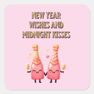 Schattigee Nieuwjaarswensen & Midnight Kisses Kawa Vierkante Sticker