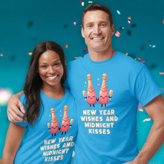 Schattigee Nieuwjaarswensen & Midnight Kisses Paar T-shirt