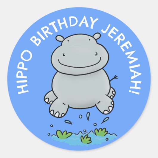 Schattigee nijlpaard baby gepersonaliseerde cartoo ronde sticker (Voorkant)