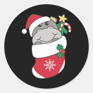 Schattigee nijlpaarden in kerstkousen voor Kerstmi Ronde Sticker