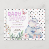 Schattigee nijlpaarden Polka Dots Roze Baby shower Uitnodiging Briefkaart (Voorkant)
