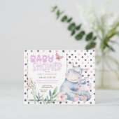 Schattigee nijlpaarden Polka Dots Roze Baby shower Uitnodiging Briefkaart (Staand voorkant)