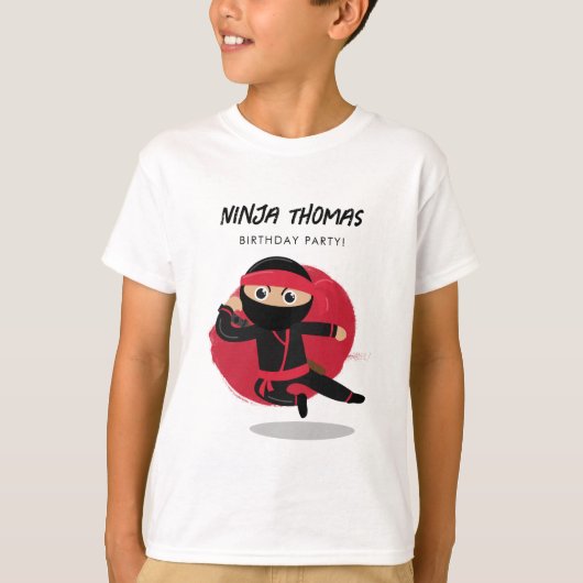 Schattigee Ninja Black & Red Kids Verjaardagsfeest T-shirt (Voorkant)