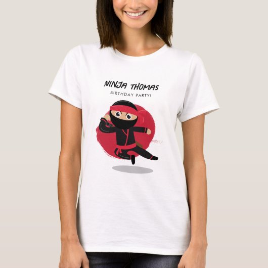 Schattigee Ninja Black & Red Kids Verjaardagsfeest T-shirt (Voorkant)