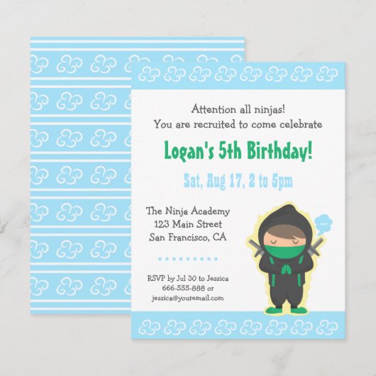 Schattigee Ninja Boy Kids Verjaardagsfeestje Uitno Kaart (Voorkant / Achterkant)