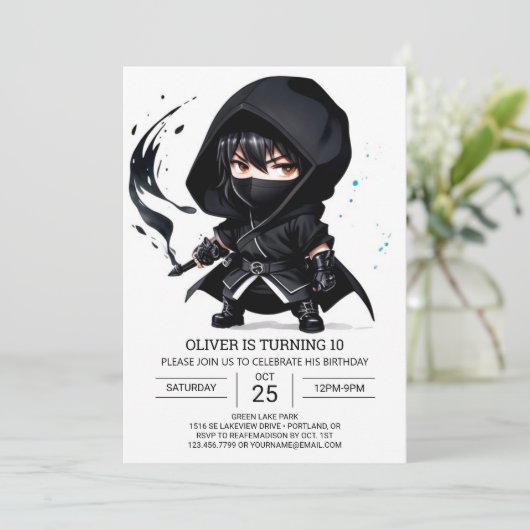 Schattigee Ninja Surprise Kinderen Verjaardag Kaart (Staand voorkant)