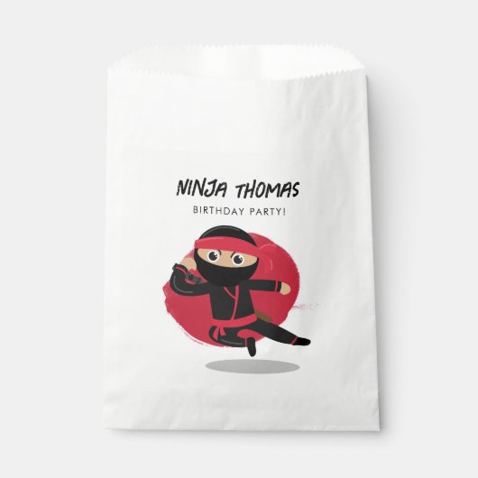 Schattigee Ninja Warrior Black & Red Kids Verjaard Bedankzakje (Voorkant)