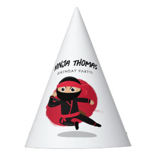 Schattigee Ninja Warrior Black & Red Kids Verjaard Feesthoedjes