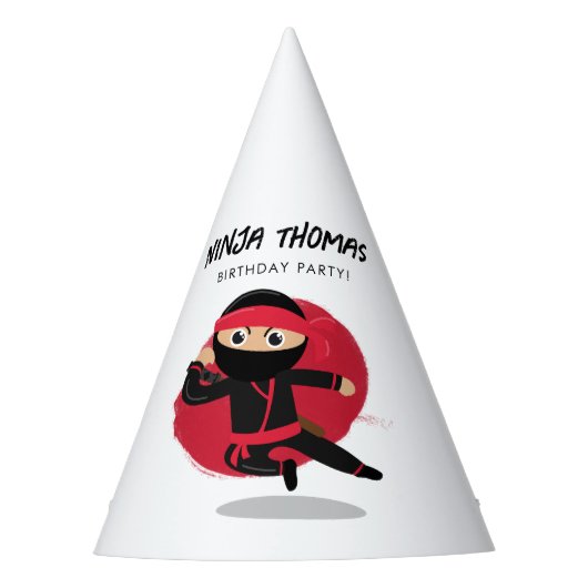 Schattigee Ninja Warrior Black & Red Kids Verjaard Feesthoedjes (Voorkant)