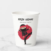 Schattigee Ninja Warrior Black & Red Kids Verjaard Papieren Bekers (Achterkant)