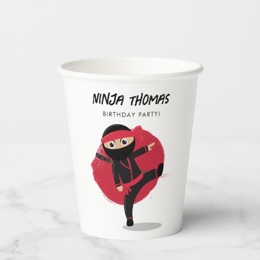 Schattigee Ninja Warrior Black & Red Kids Verjaard Papieren Bekers (Achterkant)