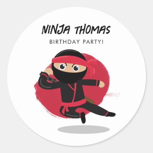 Schattigee Ninja Warrior Black & Red Kids Verjaard Ronde Sticker (Voorkant)